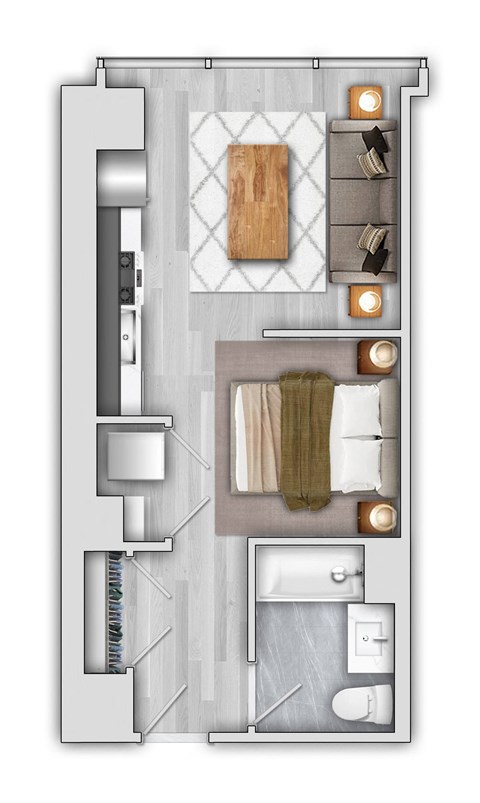 Floor plan for studio, 1 bath, 476 sqft